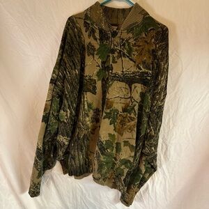 Saftbak Camo Knit Sweater Henley long sleeve Size XXL Trees Hunting Woods Leaves